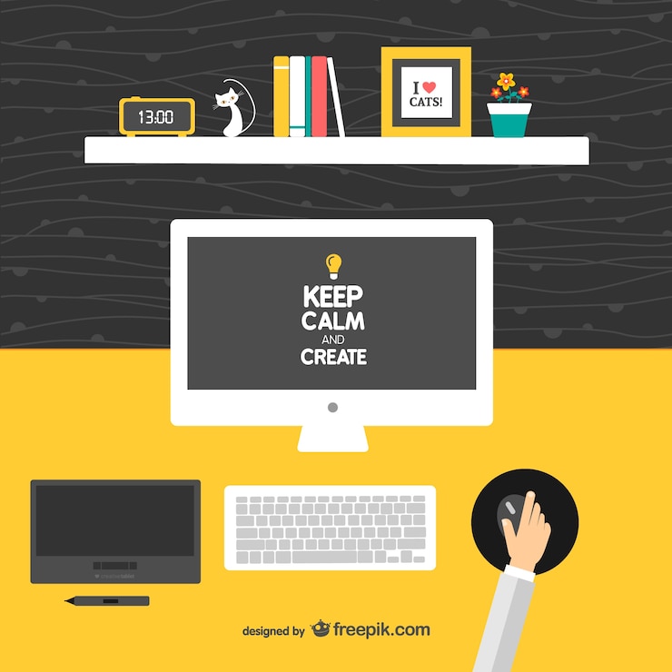 Free Vector keep calm and create designer's desk