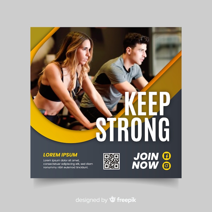 Free Vector keep strong sport flyer with photo