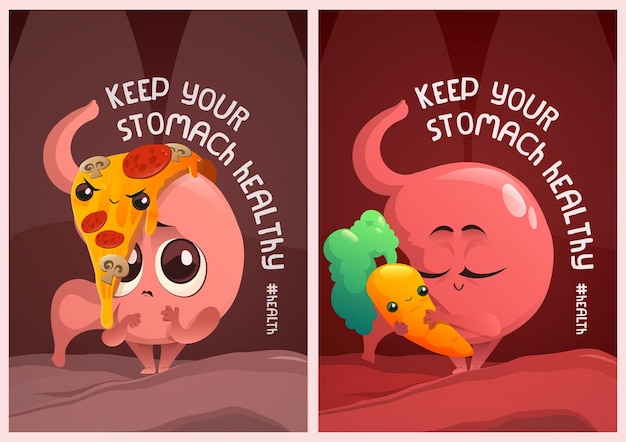 Keep your stomach healthy cartoon posters, diet