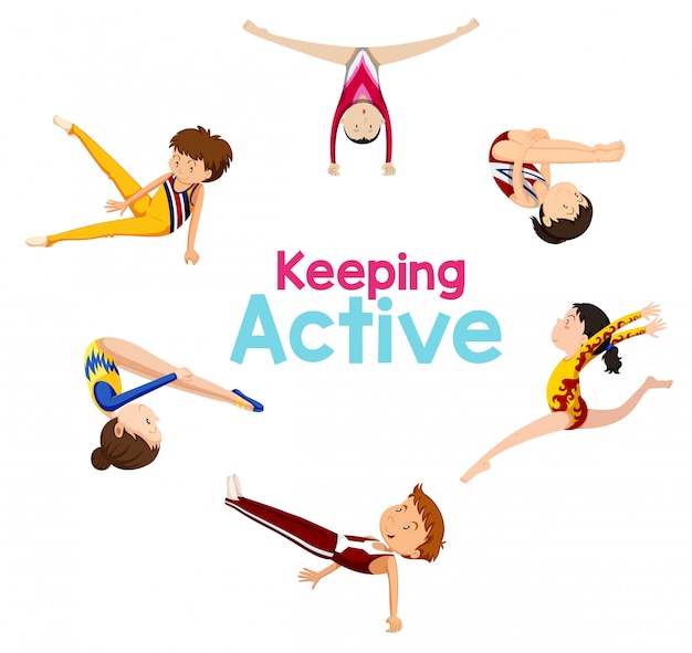 Бесплатное векторное изображение Ведение активного логотипа с гимнастикой спортсмена