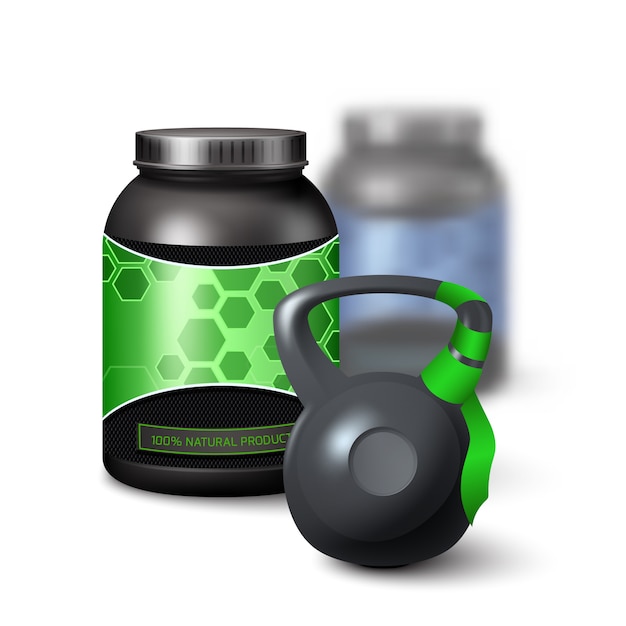 Free vector kettlebell and protein shake container