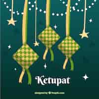 Vettore gratuito sfondo ketupat in design piatto