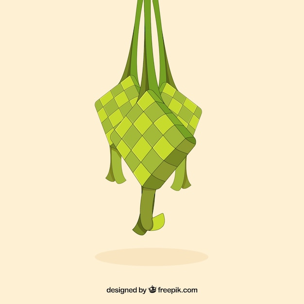 Free vector ketupat background in hand drawn style