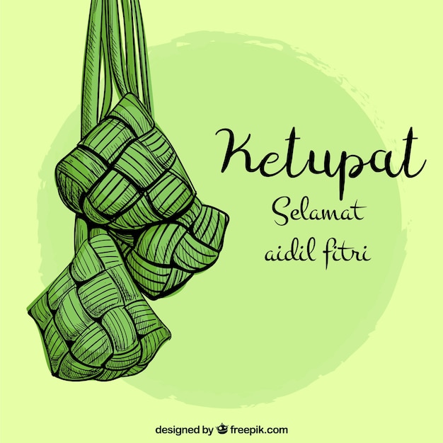 Vettore gratuito stile disegnato a mano del fondo di ketupat