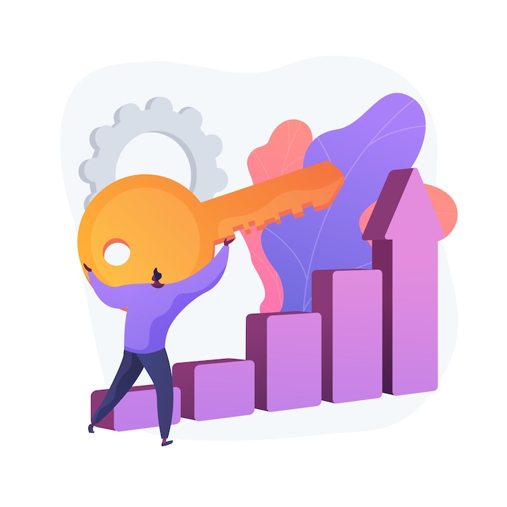Free Vector key to business success. company progress, leadership secret, ambitious plans. entrepreneur using business opportunities, reaching top position. vector isolated concept metaphor illustration
