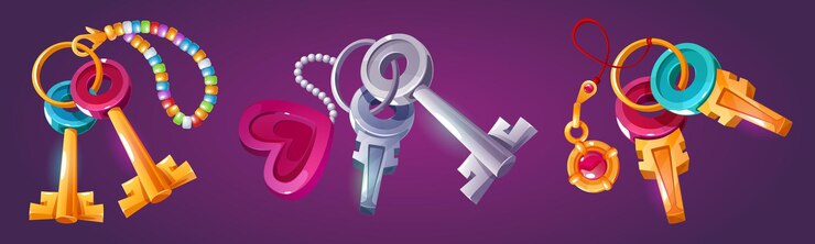 Free Vector key with pendant keychain on metal ring