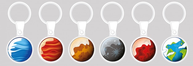 Free vector keychain template with different planets