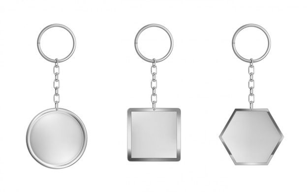 Free vector keychains set. metal round, square and hexagon