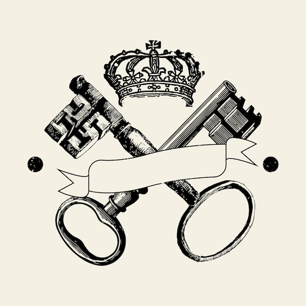 Keys and crown badge vector