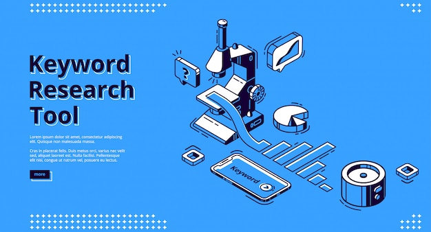 Free vector keyword research tool banner with microscope