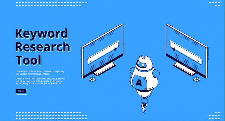 Free Vector keyword research tool isometric landing page.