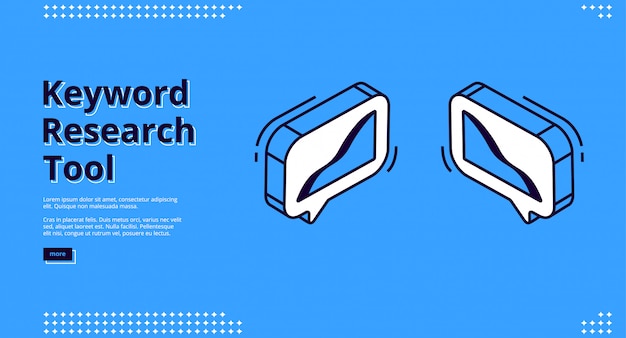 Pagina di destinazione isometrica dello strumento di ricerca per parole chiave.