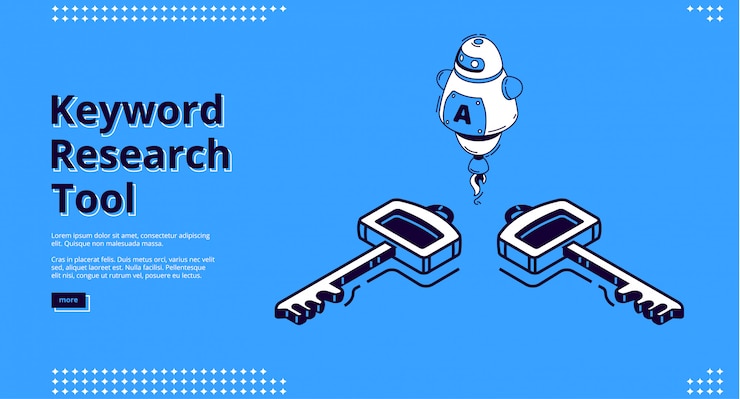 Free Vector keyword research tool with isometric icons, website design