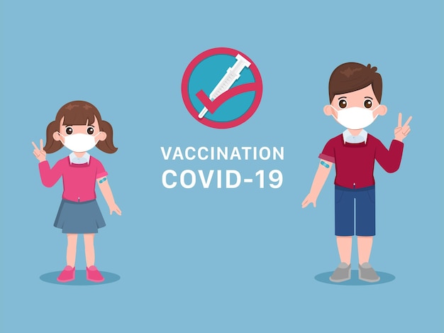 Free vector kid and children people get covid19 vaccine to protected from virus