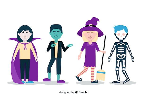 Free vector kid collection costumes for halloween night