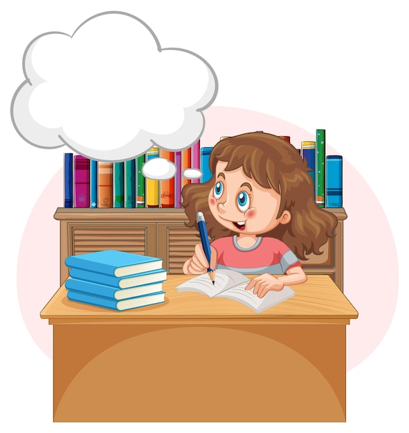 pictures of the word homework Free vector a kid doing homework with speech bubble in the library