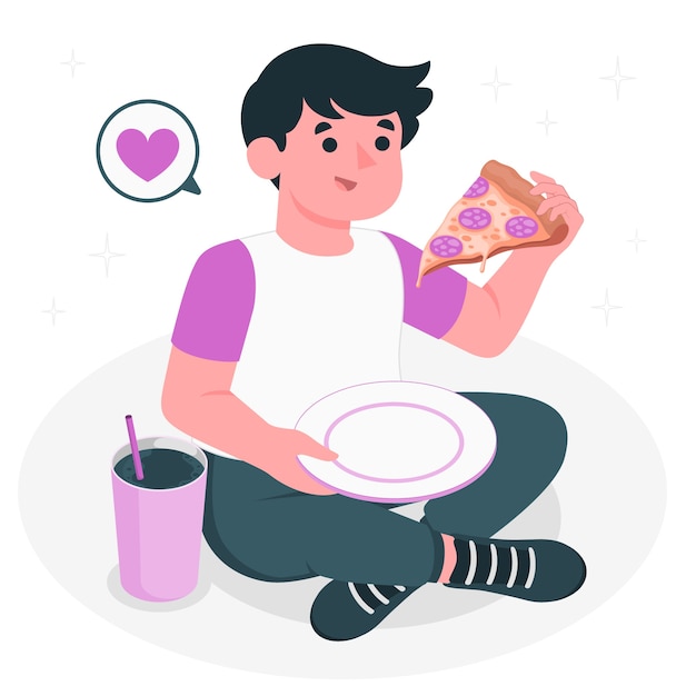 Free vector kid eating pizza  concept illustration