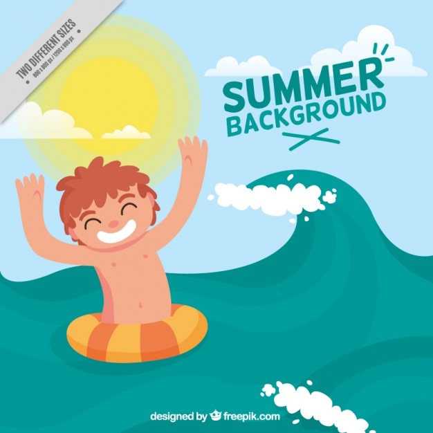 Free vector kid enjoying on the beach background