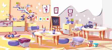Бесплатное векторное изображение Детский детский сад или интерьер детского сада в уютном скандинавском стиле.