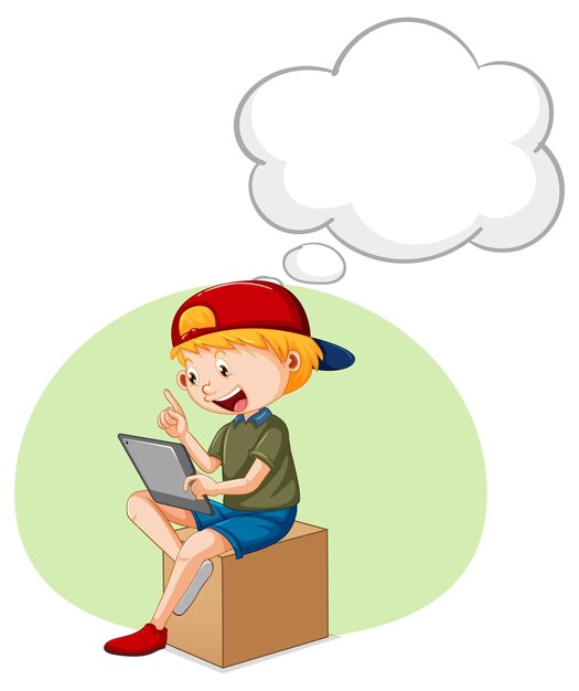 Ребенок играет на iPad с речевым пузырем