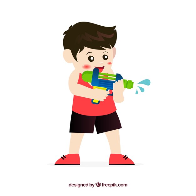 Kid playing with water gun