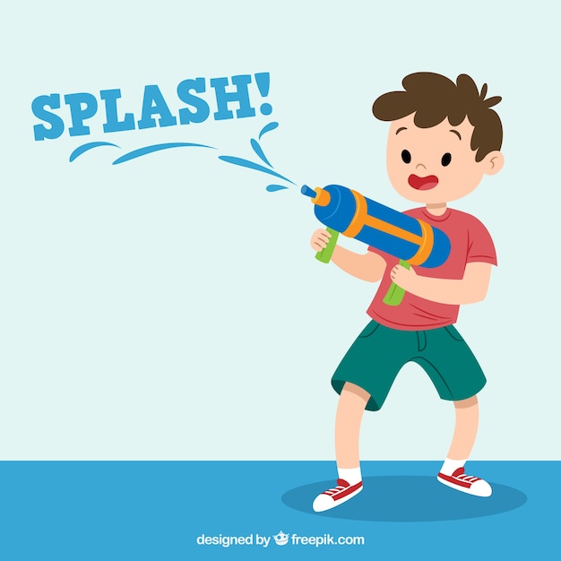 Free vector kid playing with water gun