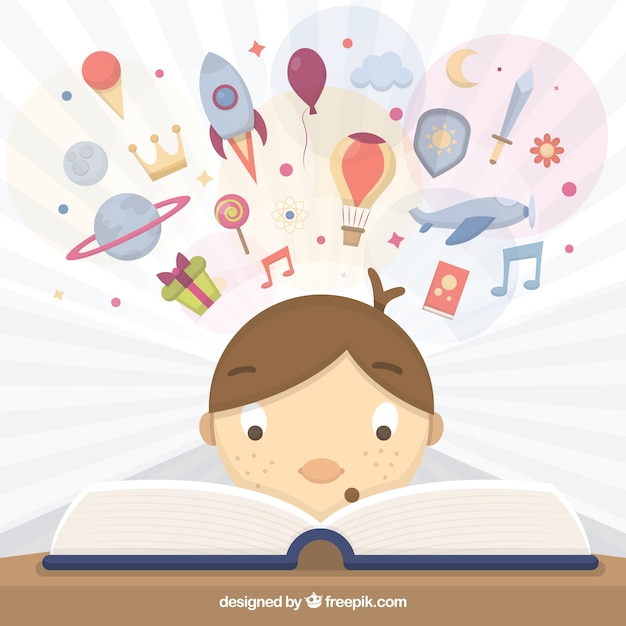 Free vector kid reading a book illustration