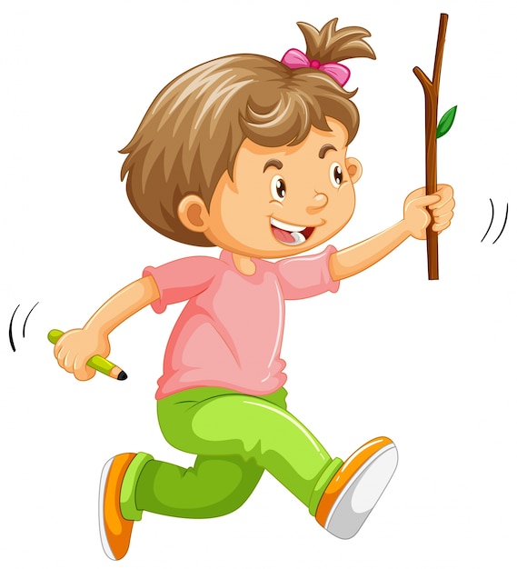 A Kid Running with Stick on Hand