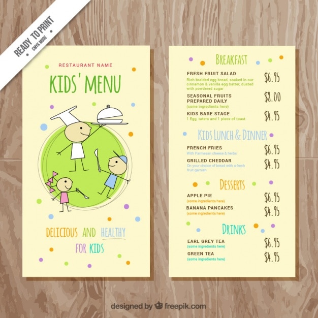 Kid's menu with colorful dots