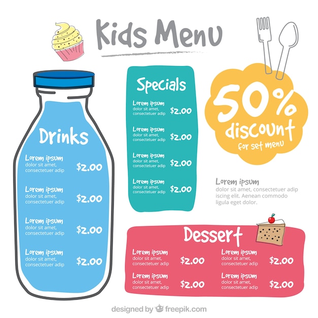 Kid's menu with colorful shapes