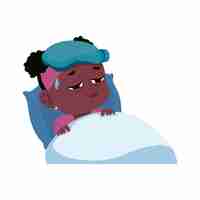 Free vector kid sick in the bed icon isolated