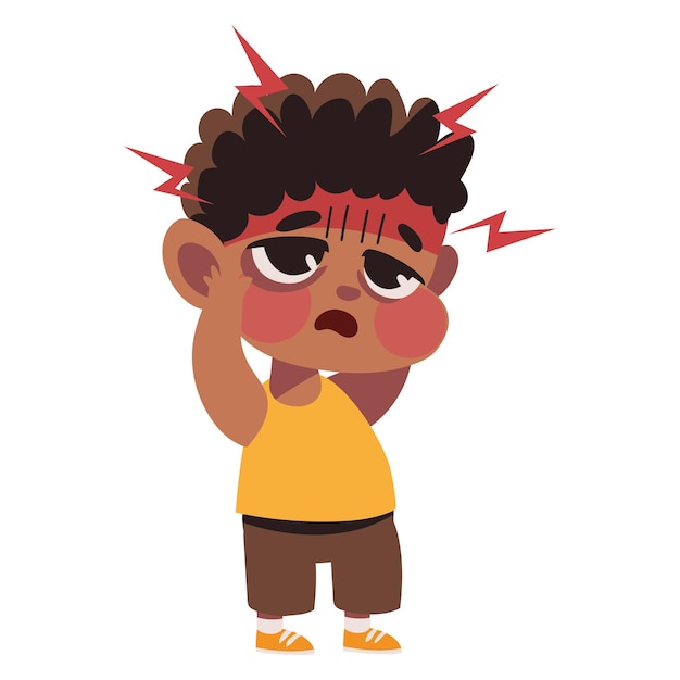 Free vector kid sick with headache icon isolated