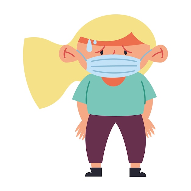 Free vector kid sick with mask