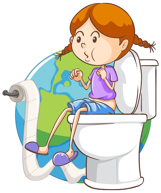 Bambino seduto sulla toilette sull'icona della terra