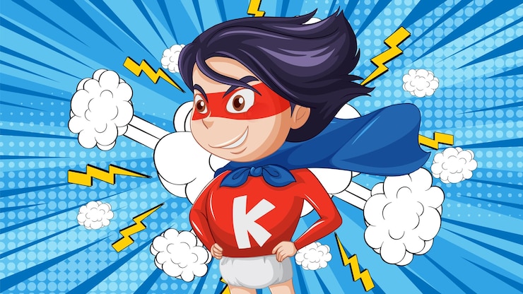 無料Vector キッド・スーパーヒーロー・イン・アクション