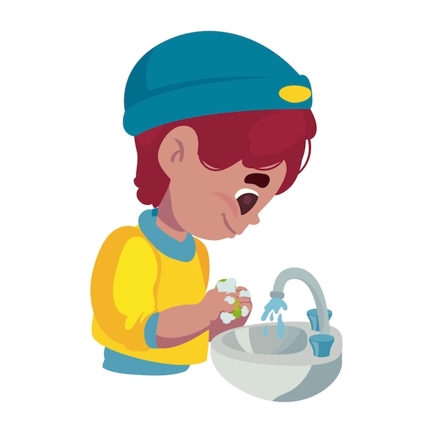 Free vector kid washing hands in bathroom isolated icon