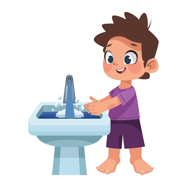 Free vector kid washing hands hygiene routine isolated icon