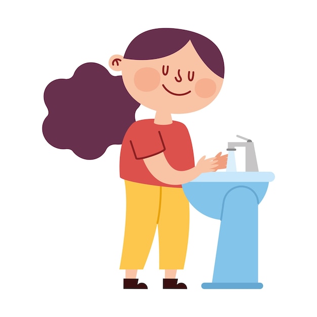 Free vector kid washing hands on sink