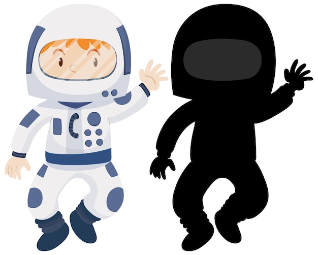 Free vector kid wearing astronaut costume with its silhouette