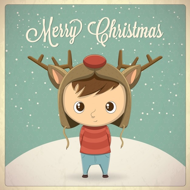 Free vector a kid with a rudolph hat