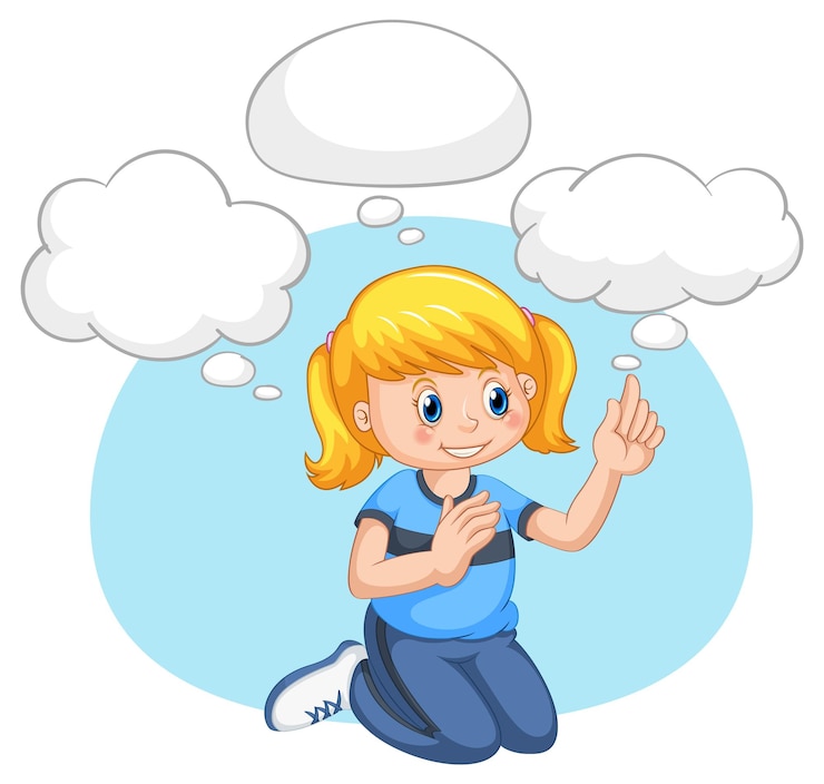 Free Vector a kid with speech bubble templates on white background