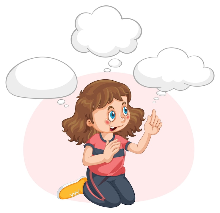Free Vector a kid with speech bubble templates on white background