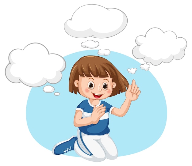 A kid with speech bubble templates on white background