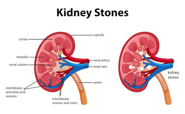 Free vector kidney stones symptoms cartoon style infographic