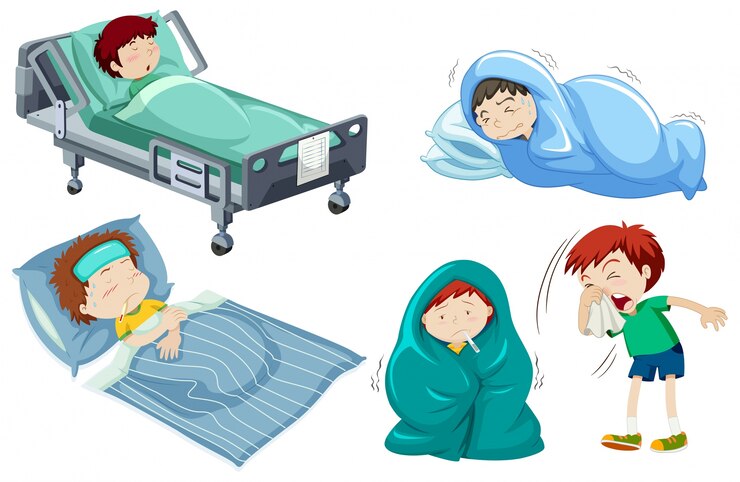 Free Vector kids being sick in bed