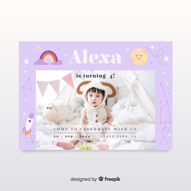 kids birthday invitation template with photo