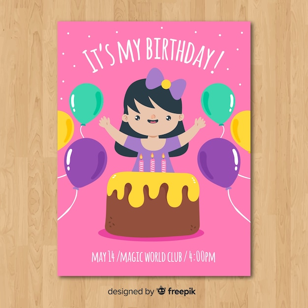 Free vector kids birthday invitation template