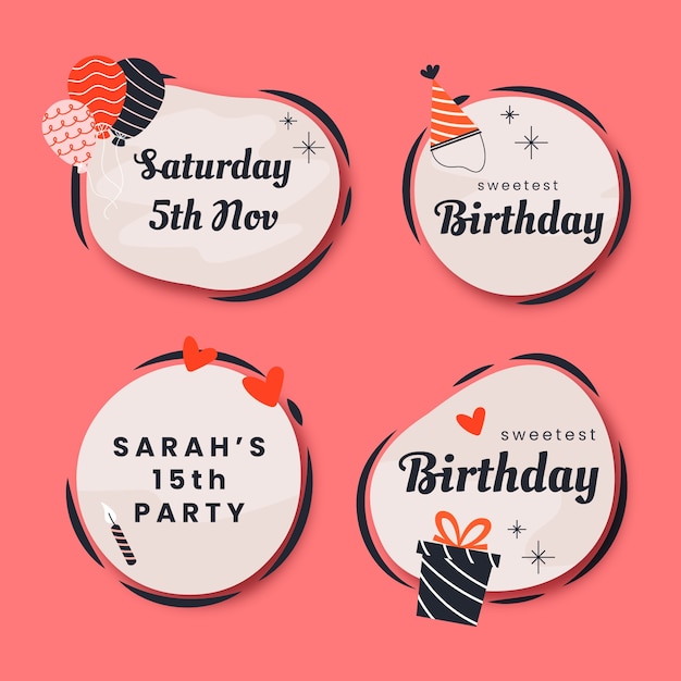 Free vector kids birthday party labels collection
