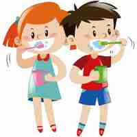 Free vector kids brushing their teeth