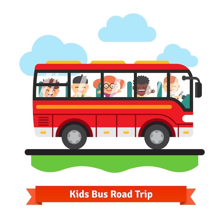 Free Vector kids bus road trip
